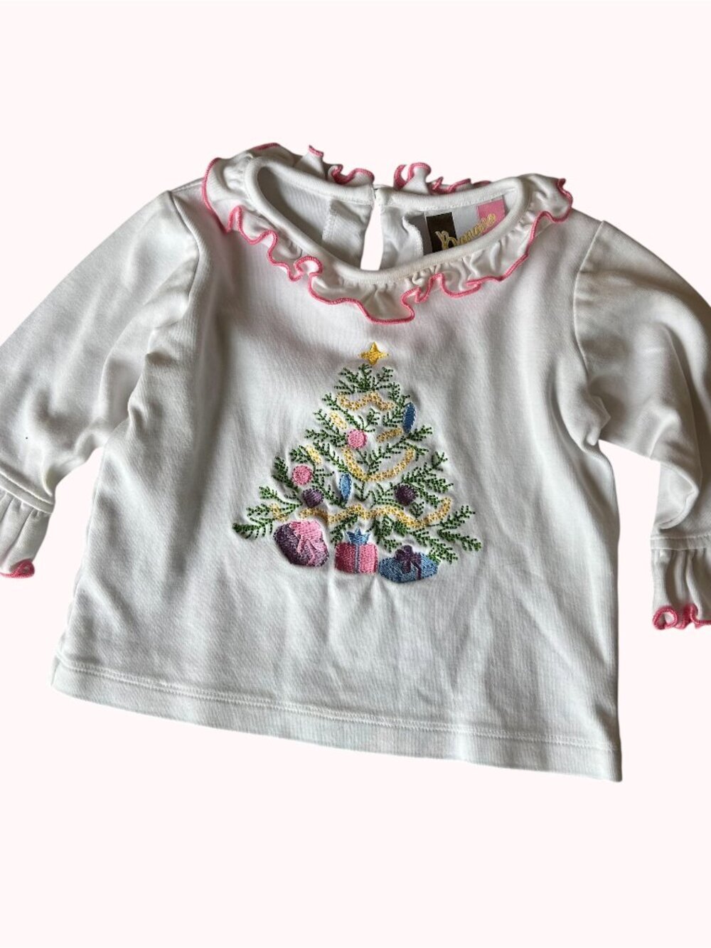Boutique Christmas Baby Girl White Ruffle Embroidered Shirt Size 12 months - Picture 1 of 11